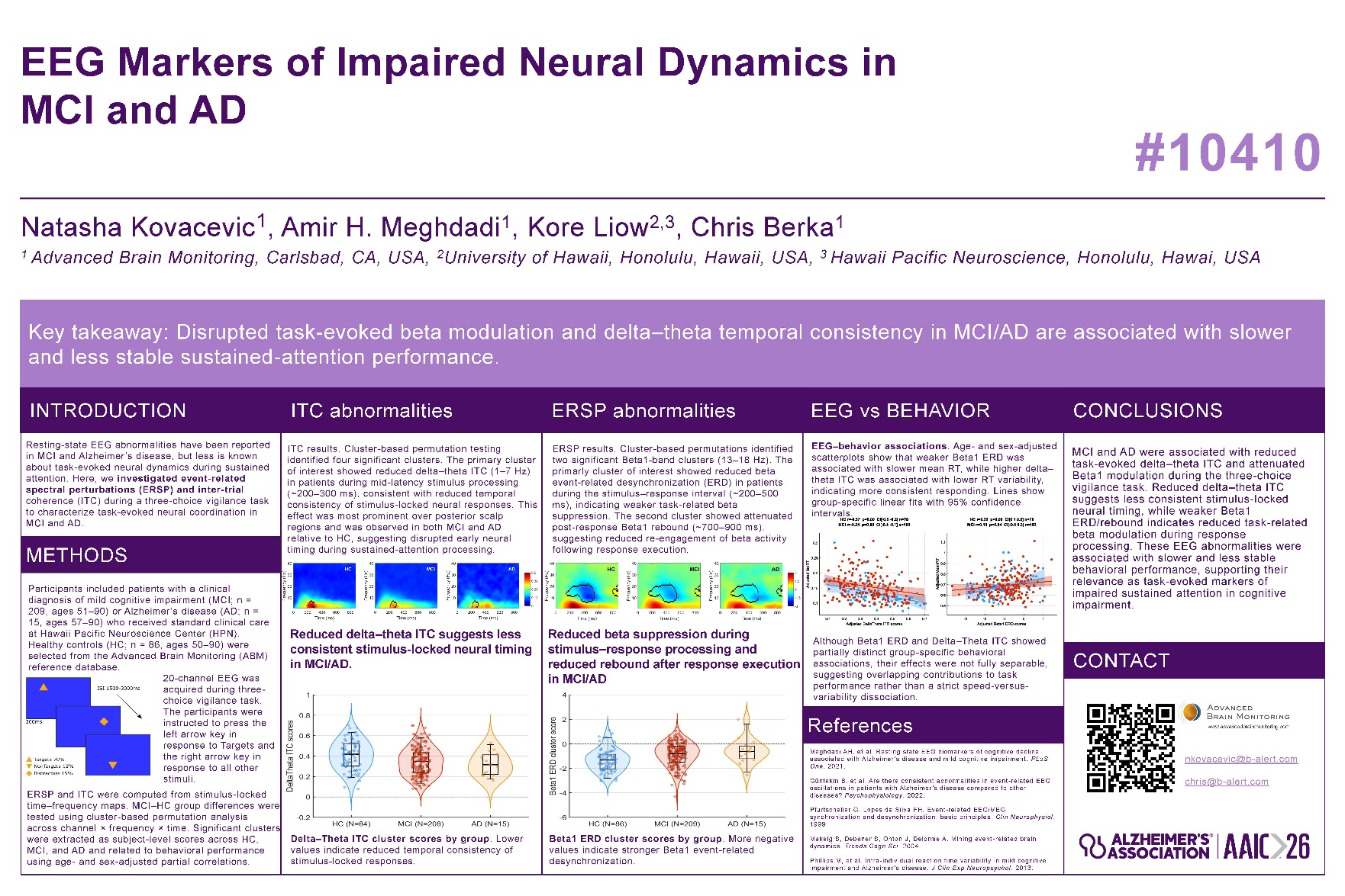 Research poster #10410: EEG Markers of Impaired Neural Dynamics in MCI and AD